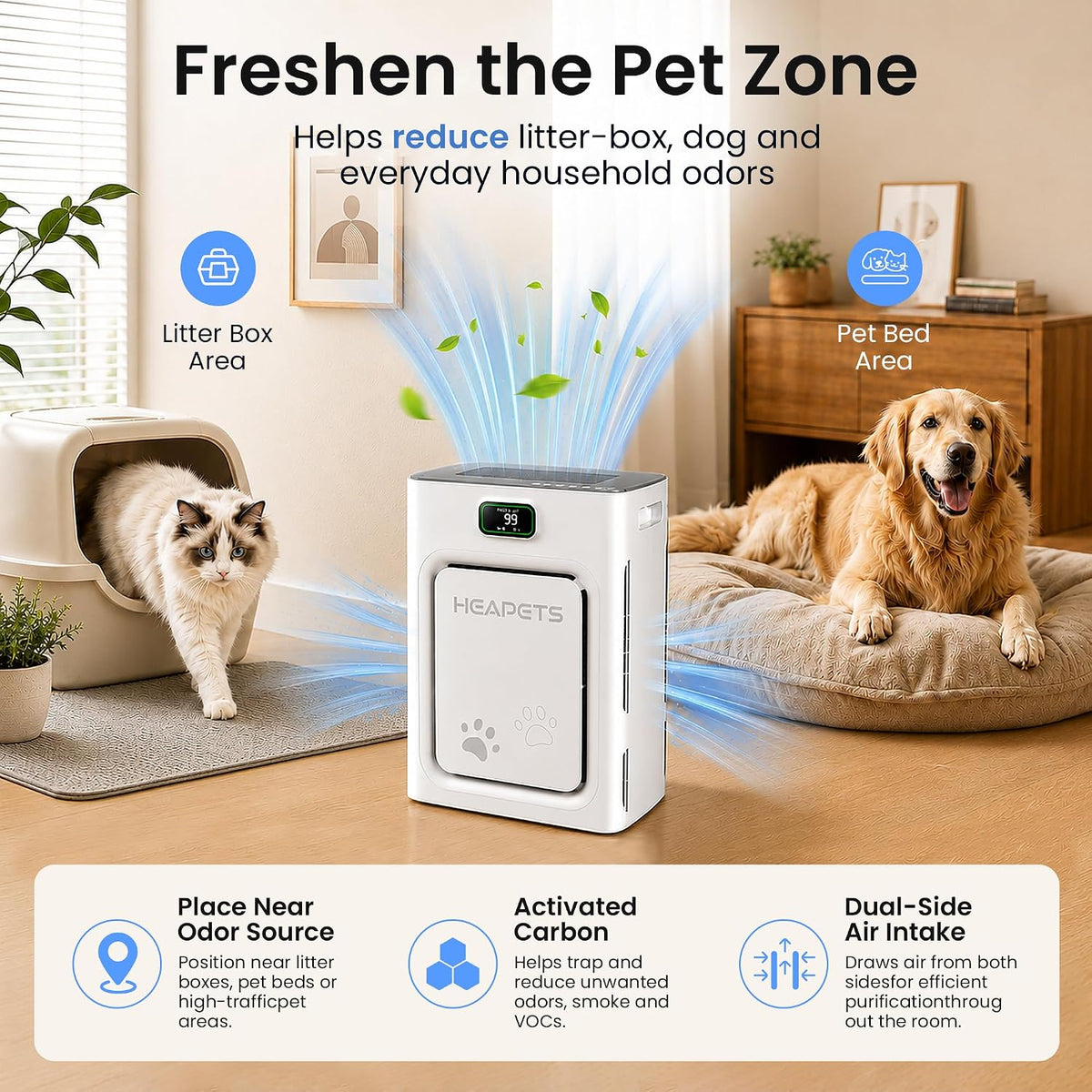 pet air purifier for home 2500 sq ft, side view