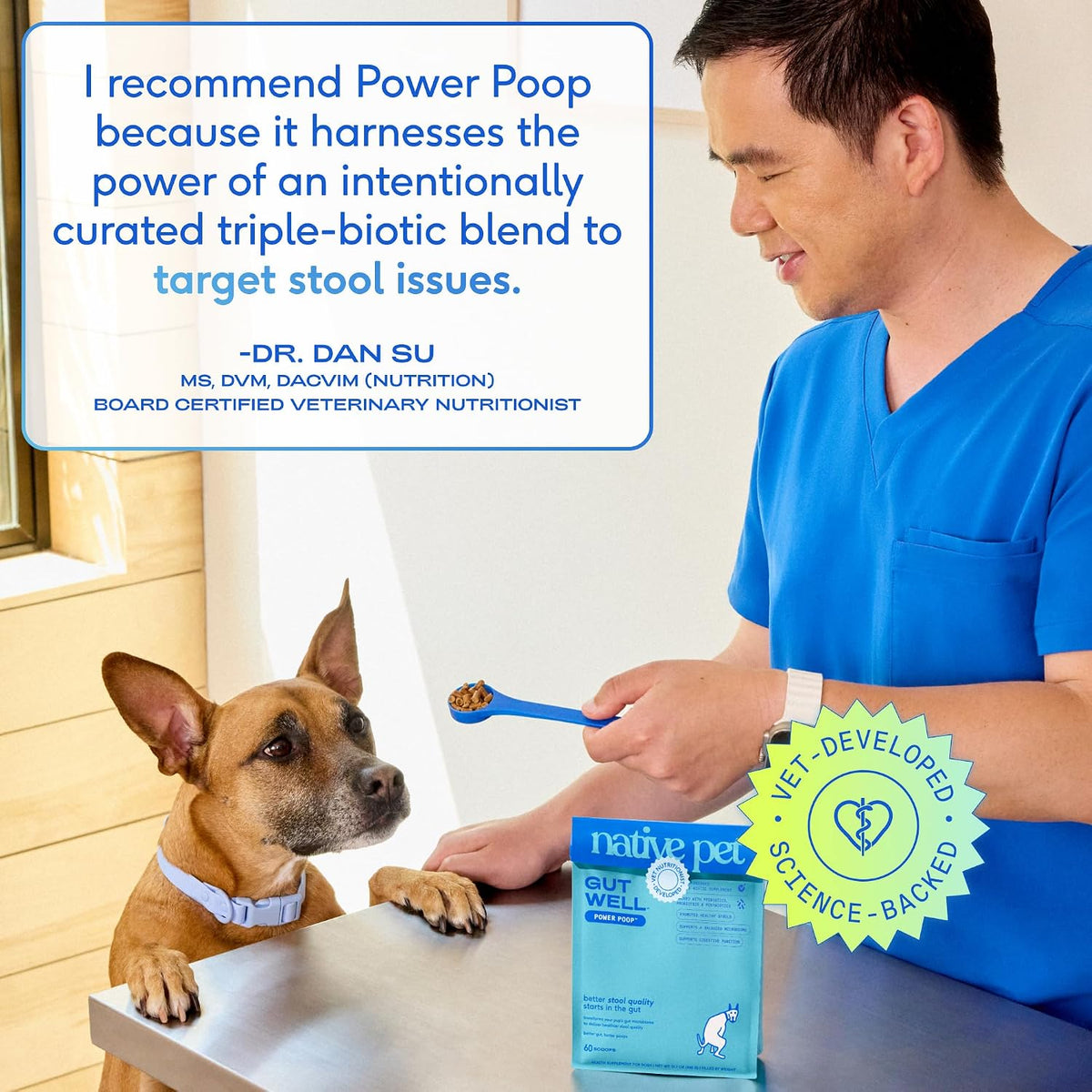 native pet gutwell power poop - digestive support, side view