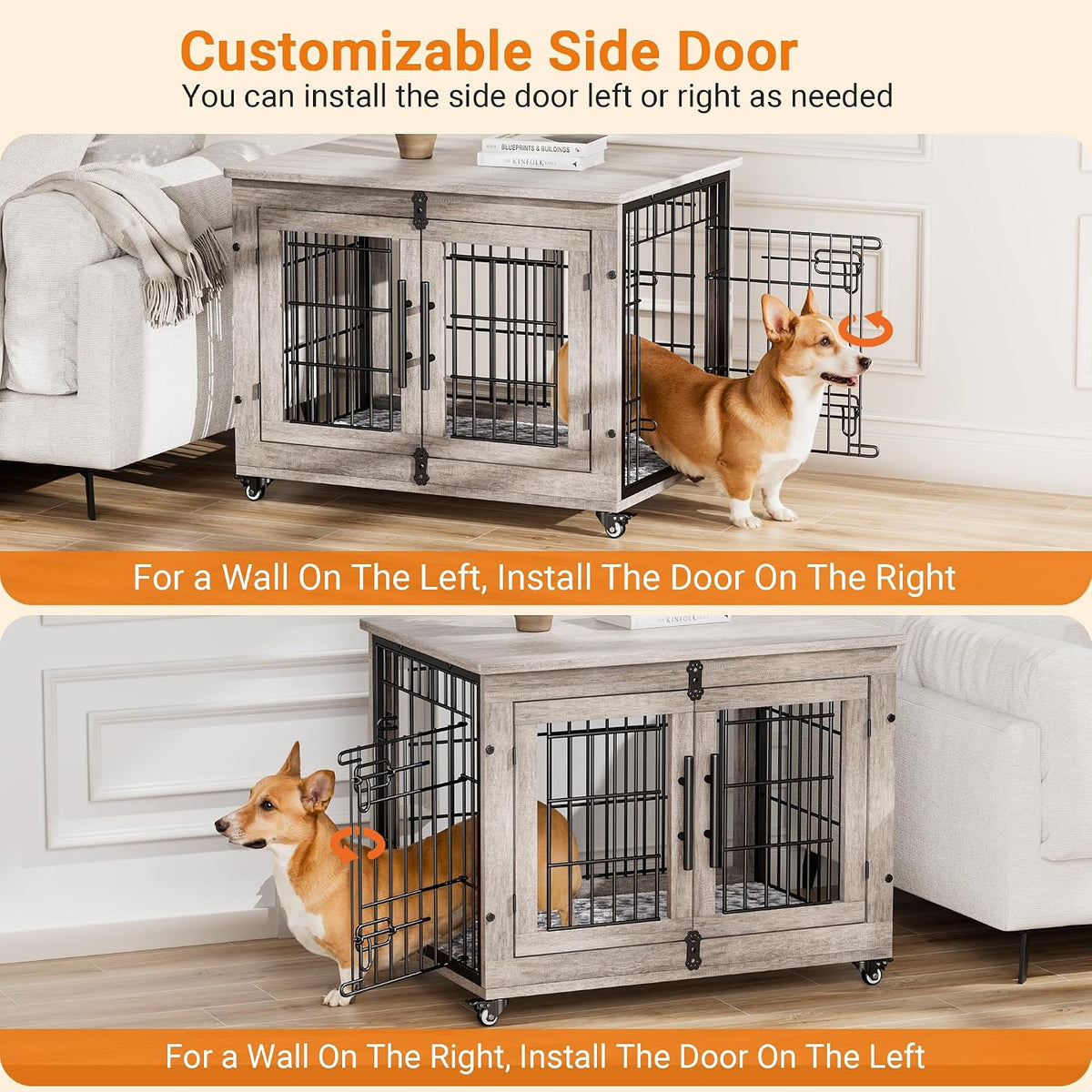 medium dog crate furniture, 32'' heavy duty kennel, close-up detail