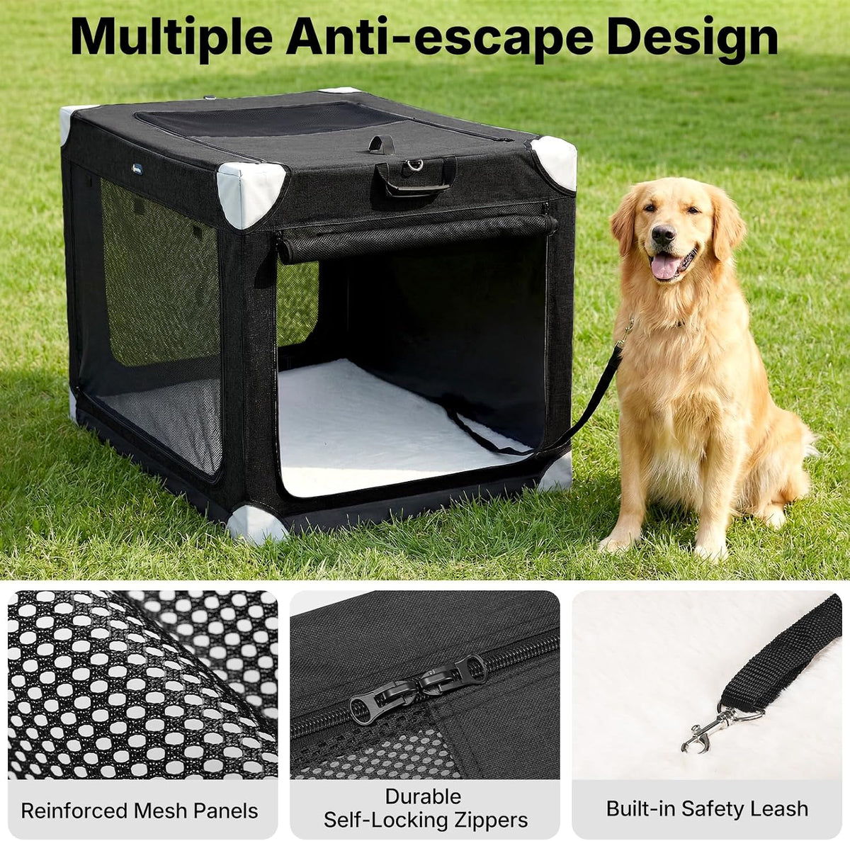 veehoo 48" collapsible dog travel crates portable dog, close-up detail