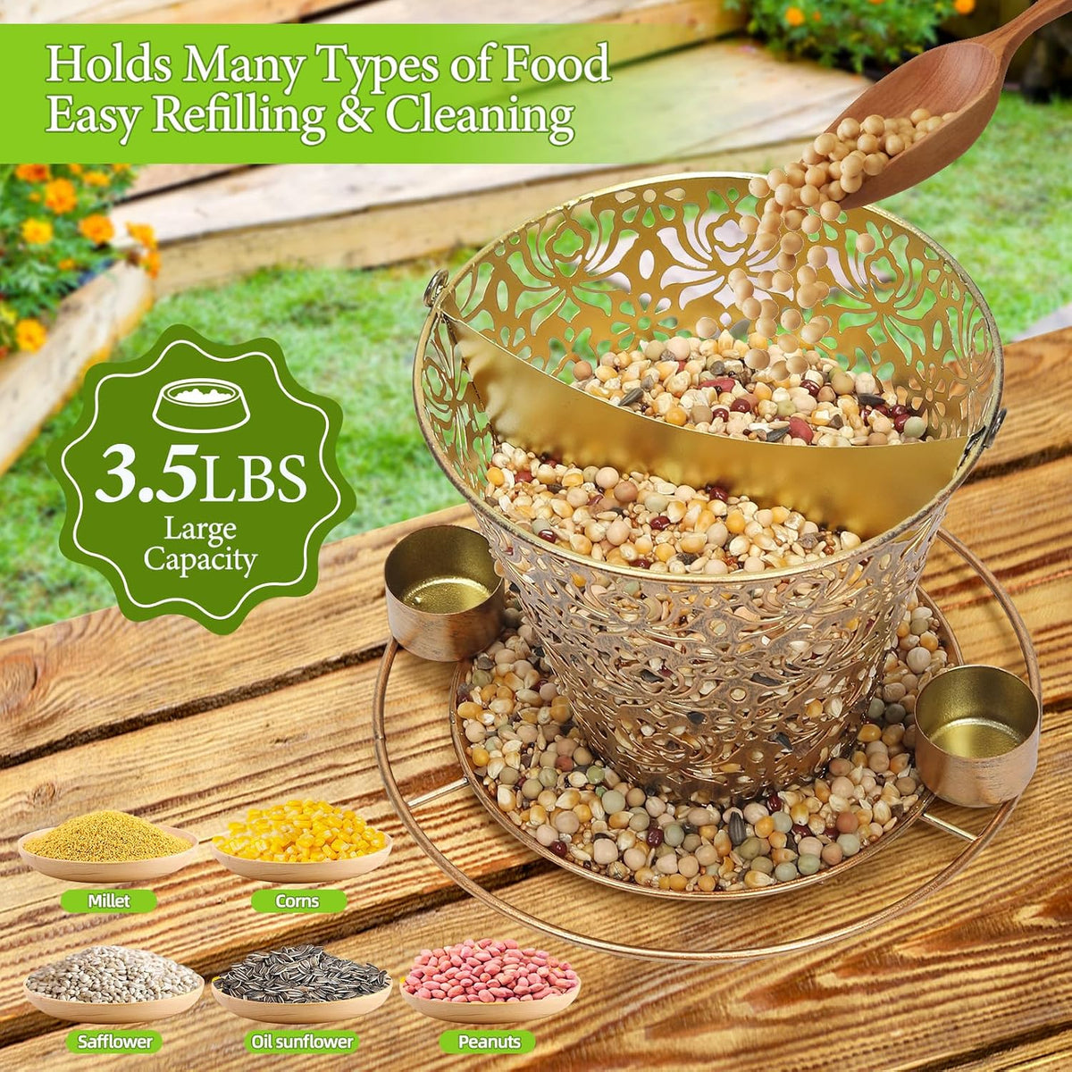 solar bird feeders for outside hanging metal wild showing dimensions