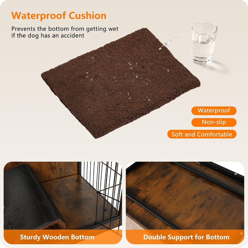 dwanton 38.5" xl dog crate furniture with cushion shown in use