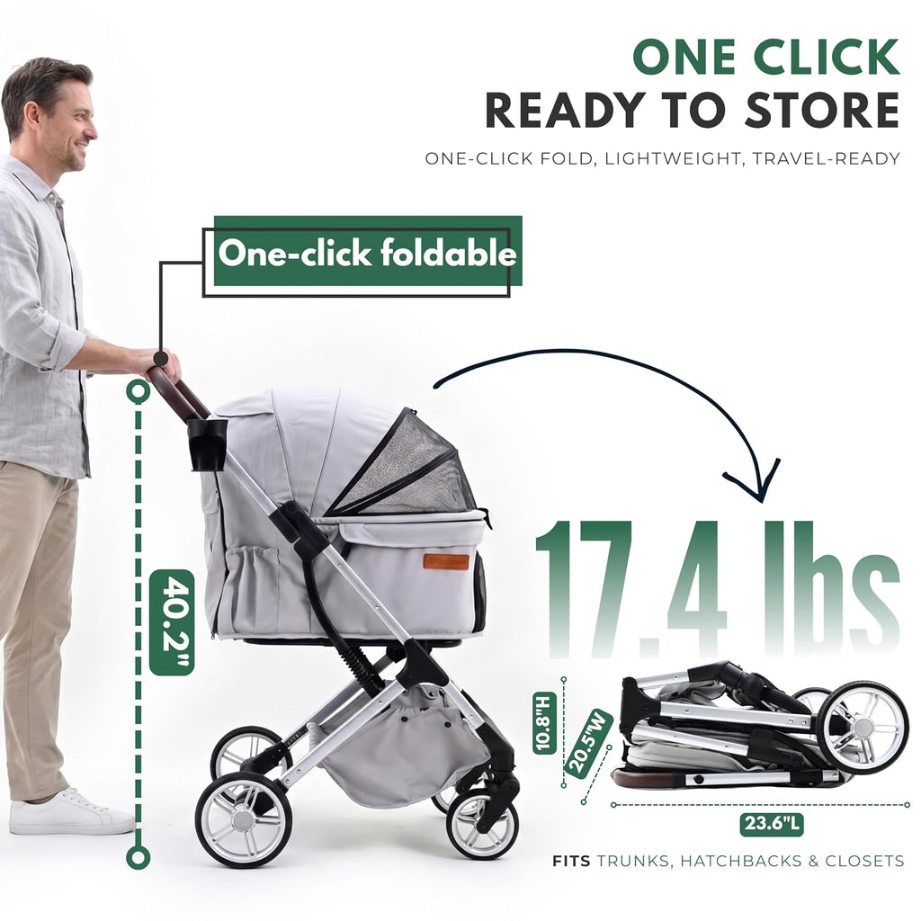 pet stroller for small dogs and cats, one-click, close-up detail