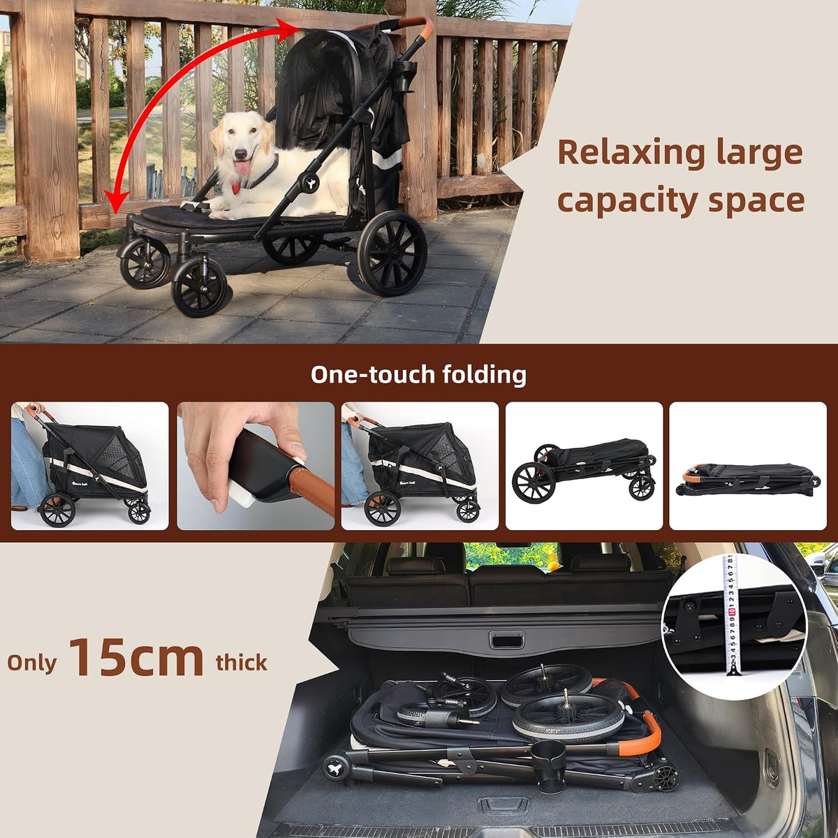 dog stroller for large dogs one-click folding 4 showing dimensions