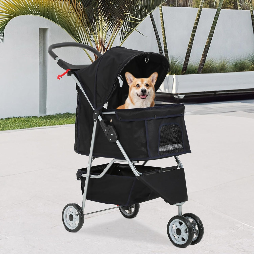 fdw pet stroller 3-wheel durable foldable cat dog shown in use