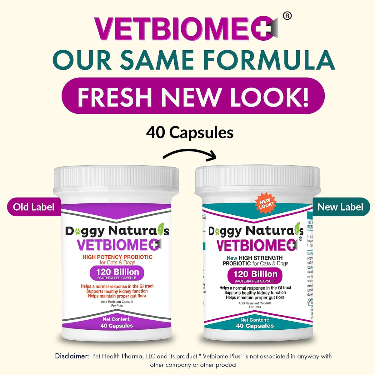 vetbiome plus high strength probiotics for pets (120 shown in use