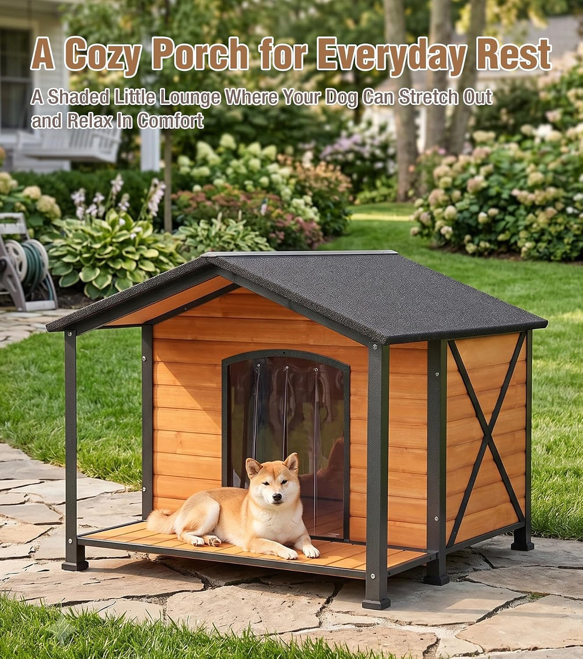 extra large dog house outdoor with full iron on a desk or shelf