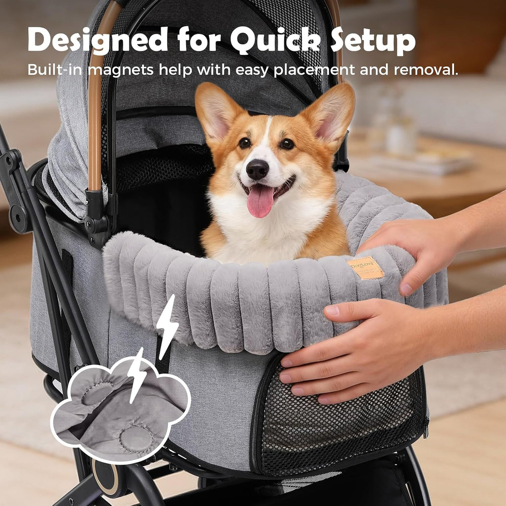 gtplayer pet stroller mat, plush quilted dog &, front angle view