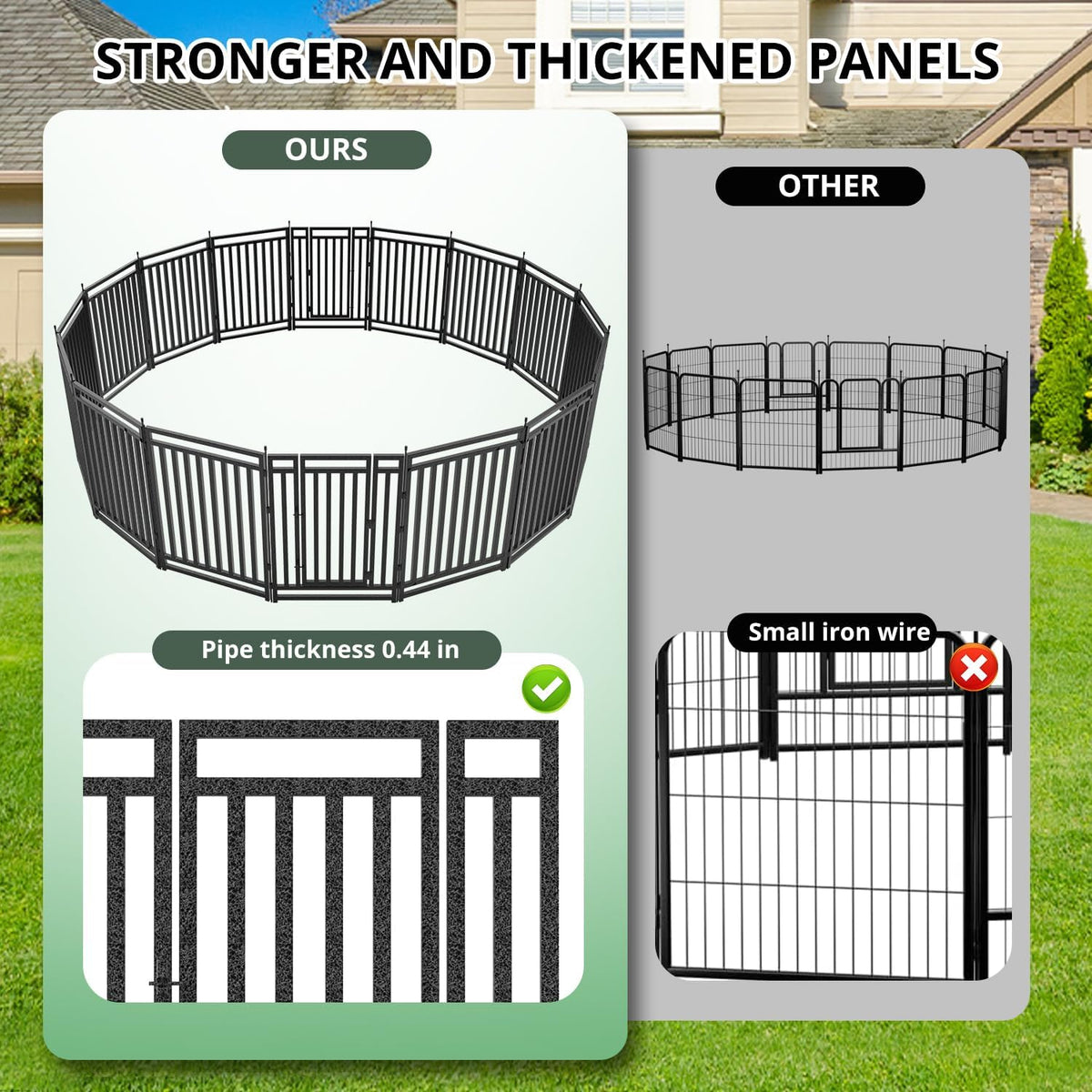 47" h 8-panel metal dog playpen for yard shown in use