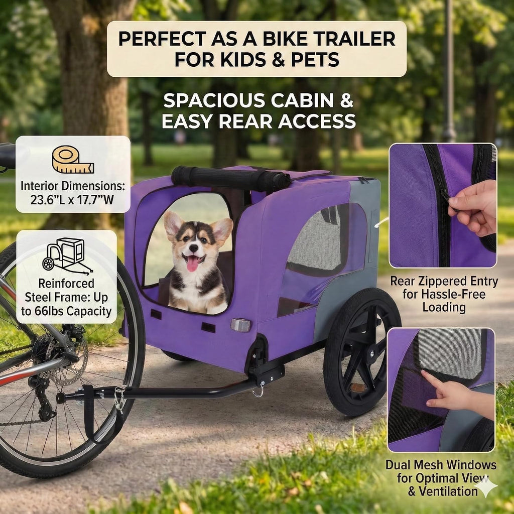 heavy duty dog bike trailer with 16" all-terrain, close-up detail