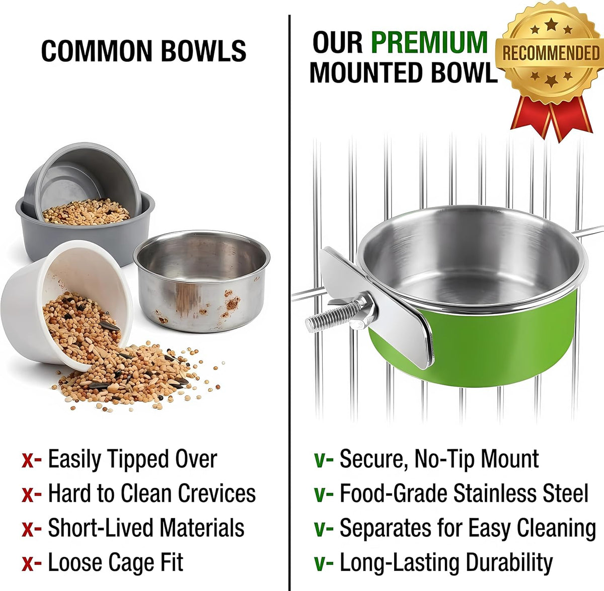 stainless steel bird bowls for cage (8 pack)–, close-up detail