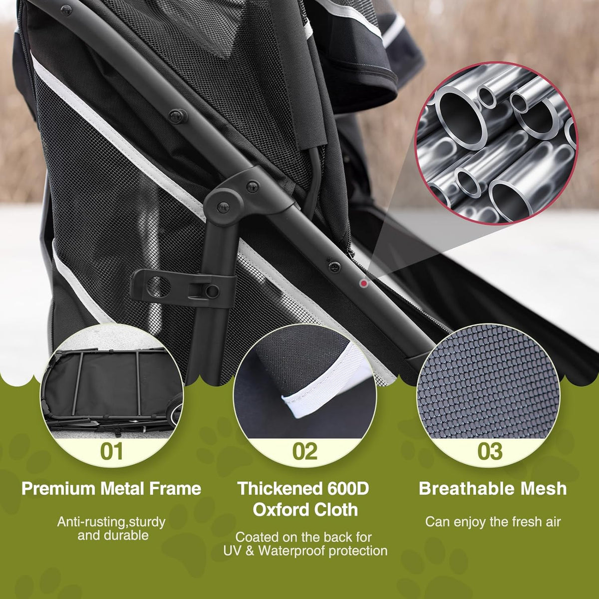 dog stroller for medium/large dogs one-click folding, extra showing dimensions