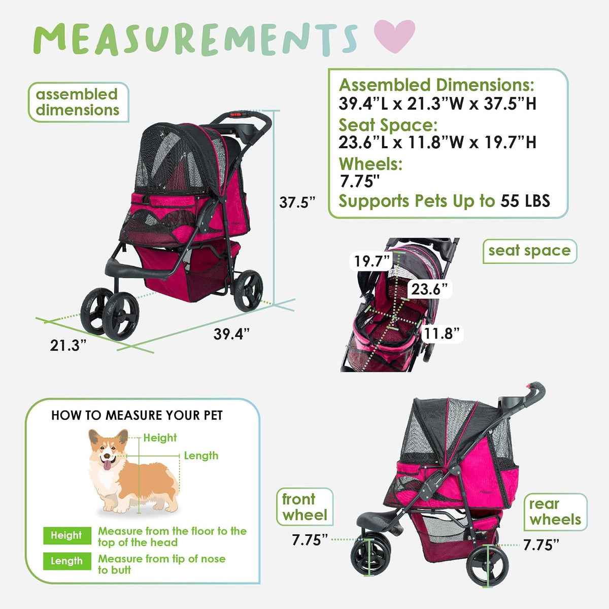 petique durable pet stroller, easy fold, quality mesh, side view