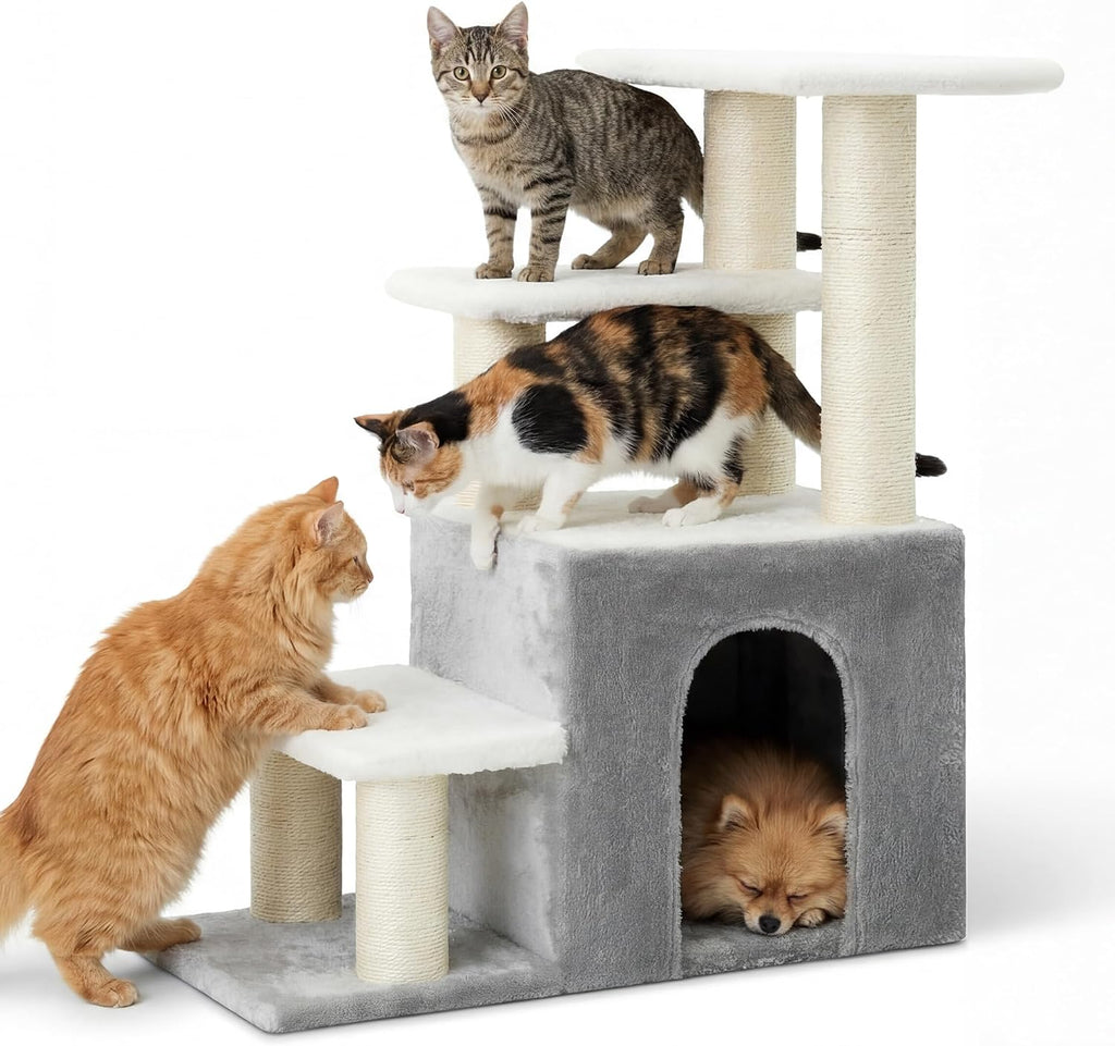 heybly cat scratching post, pet steps for indoor shown in use