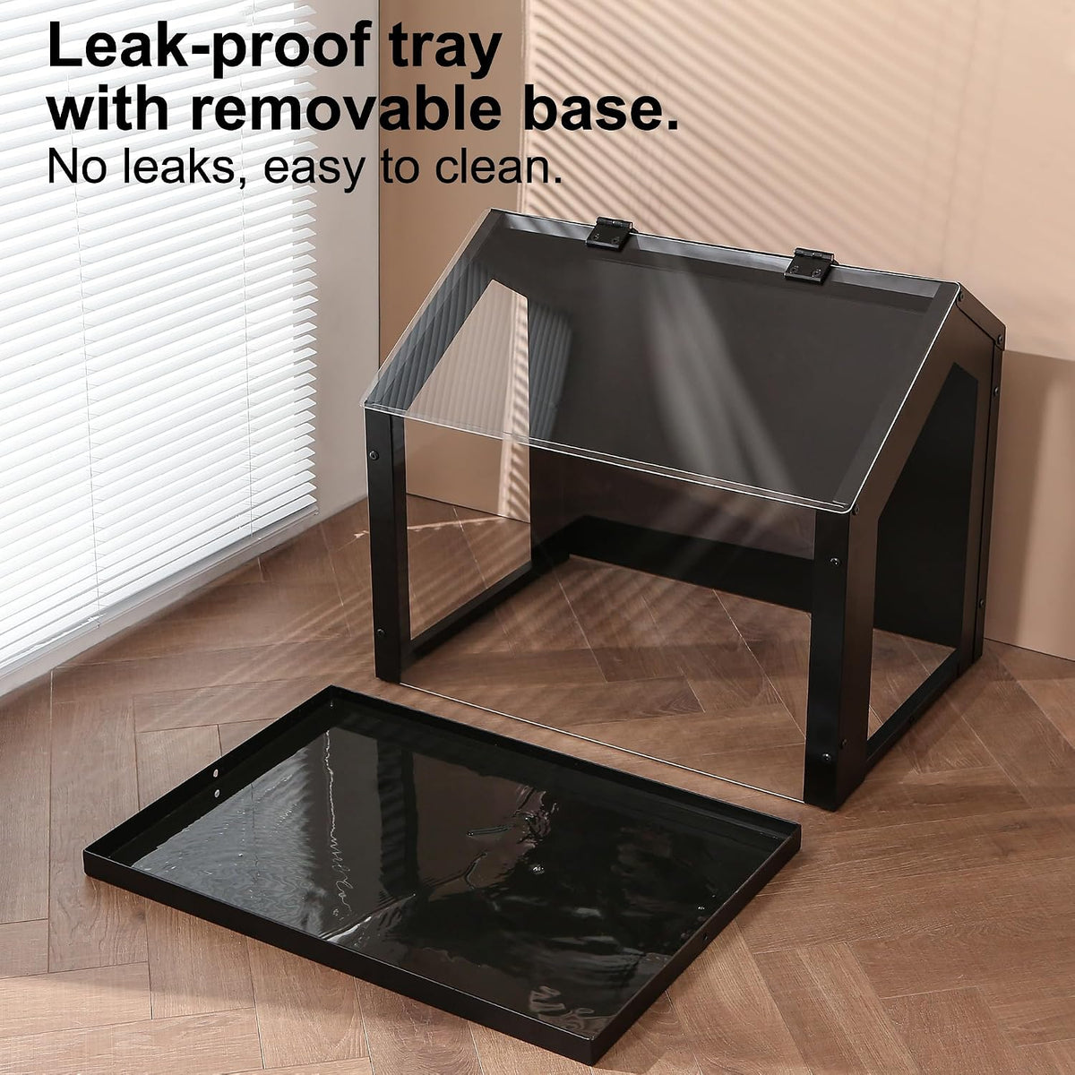 stylish indoor dog potty with high walls, durable, close-up detail