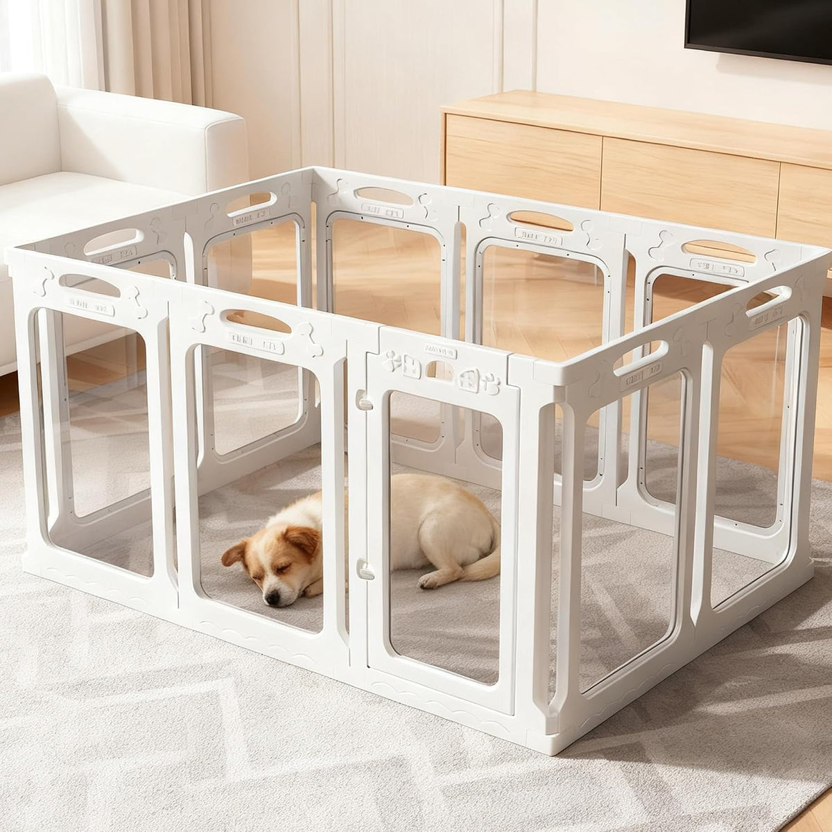 clear acrylic dog playpen indoor, 24" h, 2, close-up detail