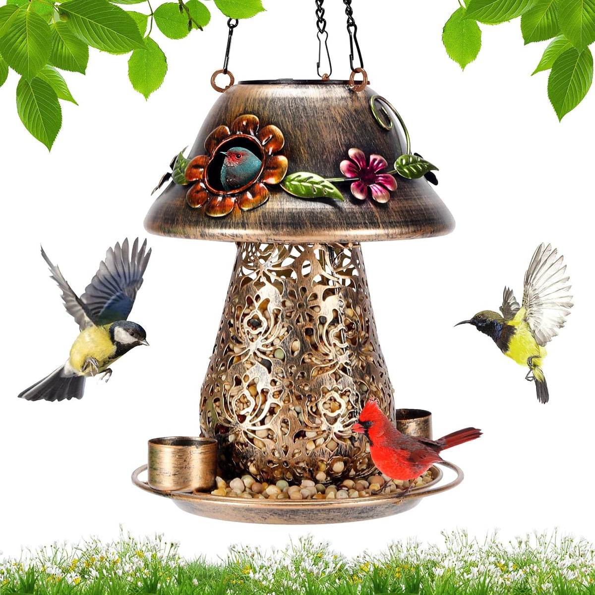 mushroom solar bird feeders for outdoors hanging metal, main product view
