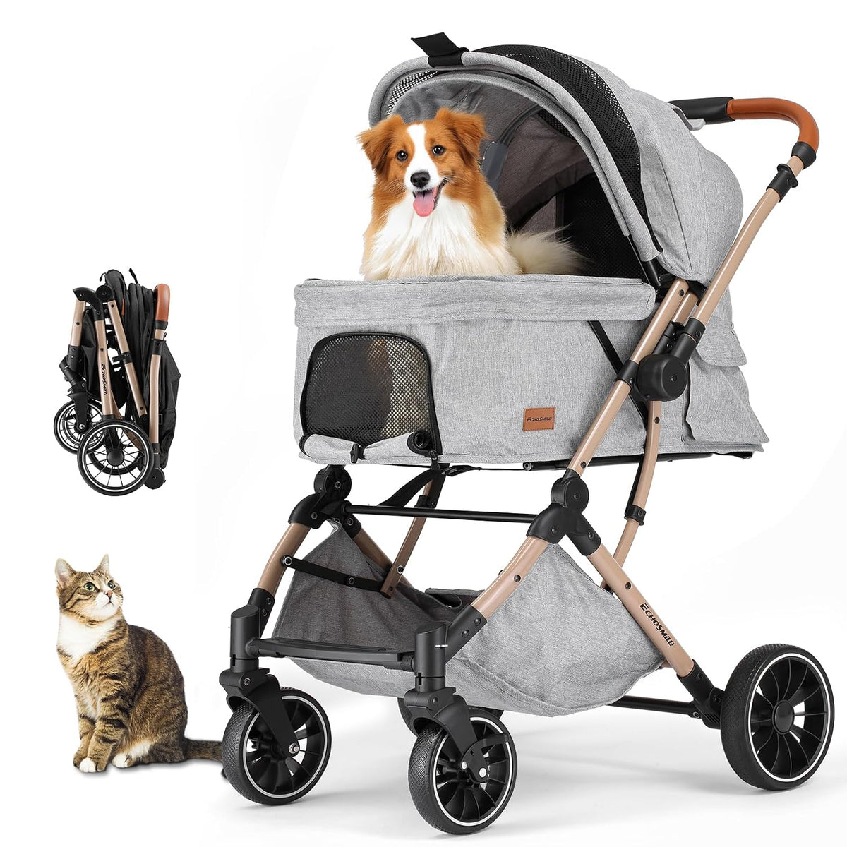 echosmile small medium dogs stroller 4-wheel pet strollers, main product view