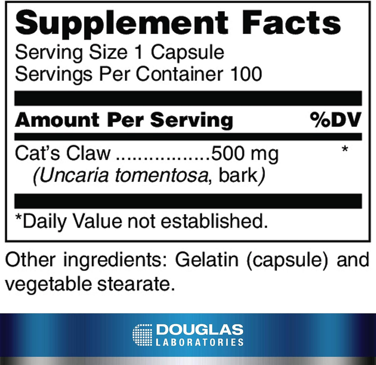 douglas laboratories cat's claw, 100 capsules shown in use
