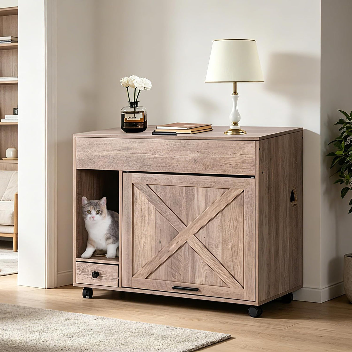 gutinneen cat litter box enclosure cabinet, hidden litter, main product view