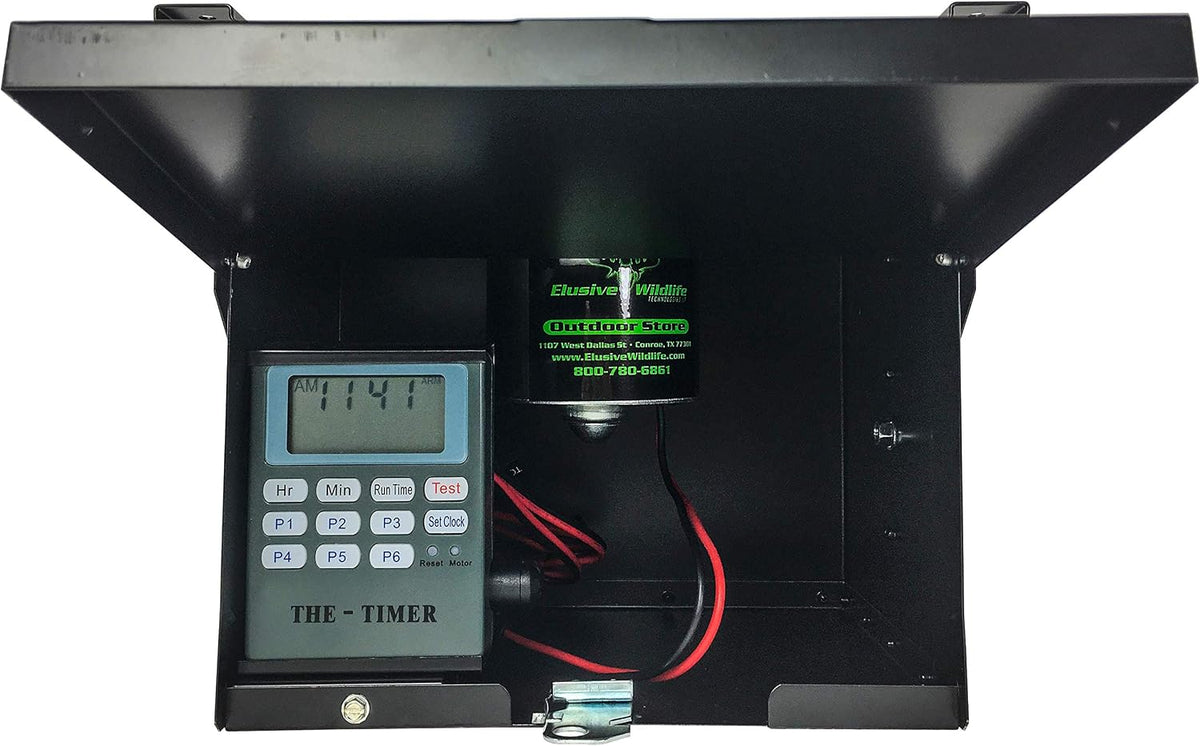 elusive wildlife black 12v feeder control box kit, close-up detail