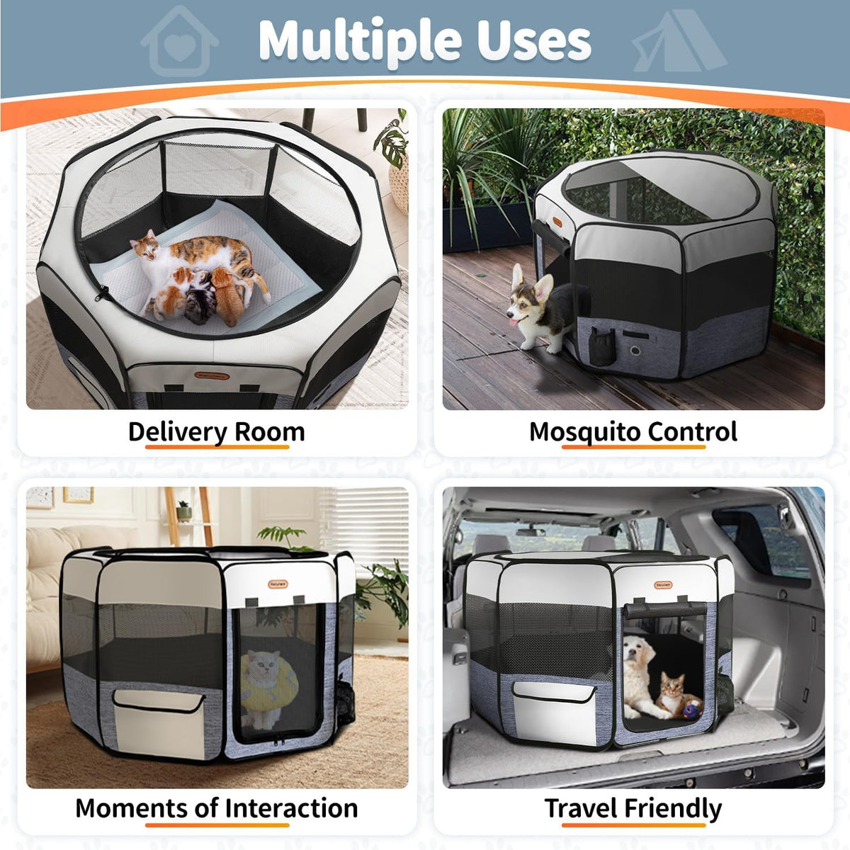 seiyierr dog playpen, portable pet play pen foldable showing dimensions