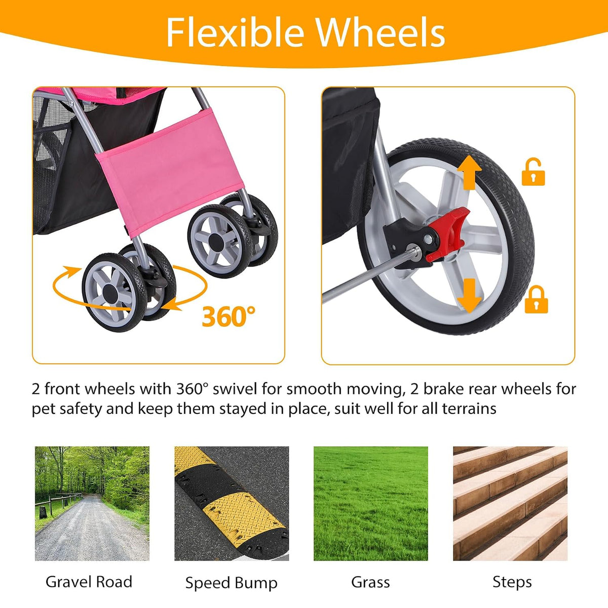 4 wheels dog stroller folding pet strolling cart, side view