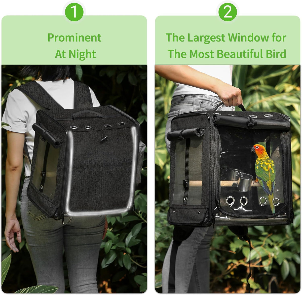 sanmoncare bird carrier for car travel with seat showing dimensions