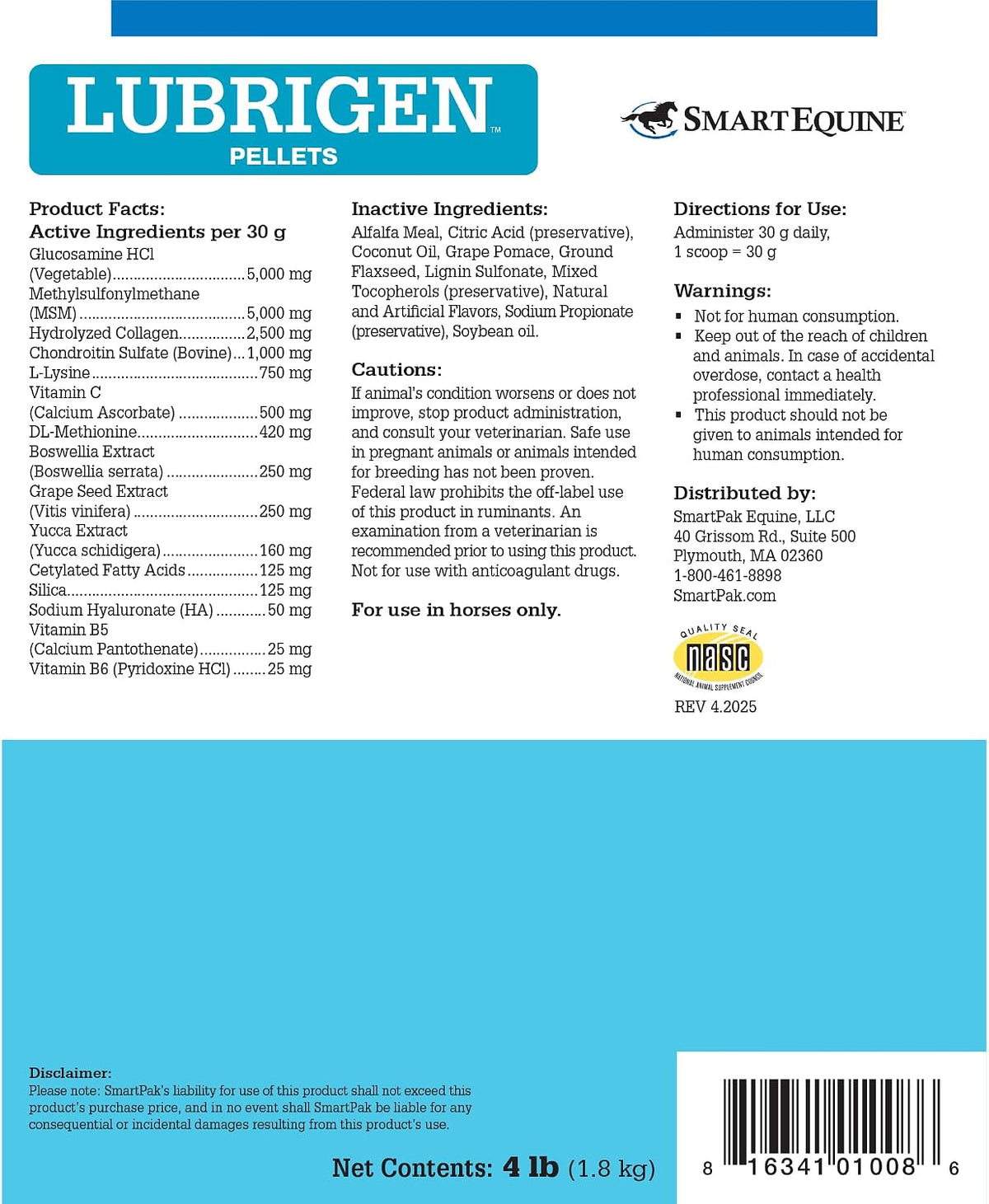 smartequine lubrigen pellets, 4 lb bucket, 33 servings shown in use