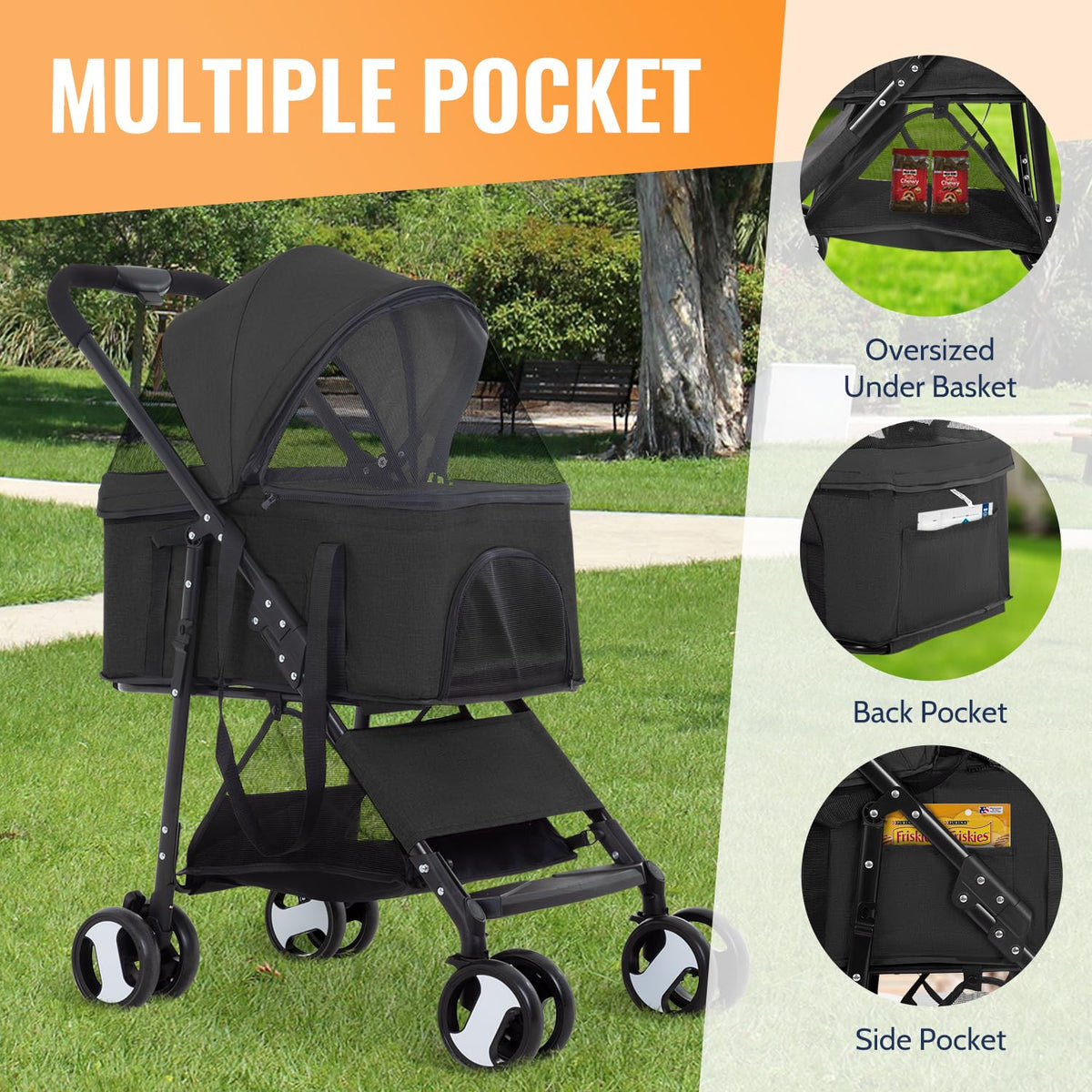 fdw 4-wheels multi-function dog stroller jogger with detachable shown in use