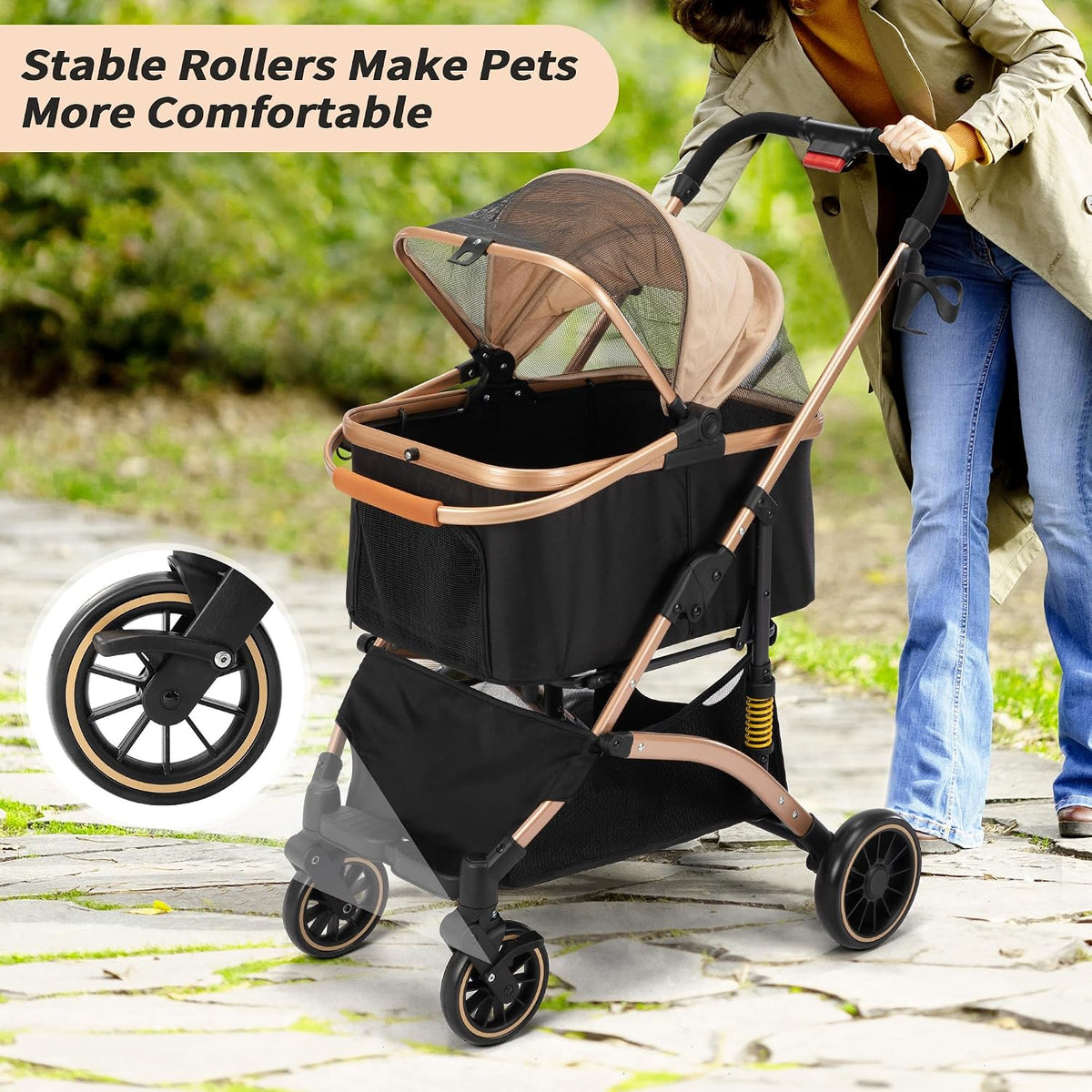 coziwow cat dog stroller, one hand fold puppy, side view