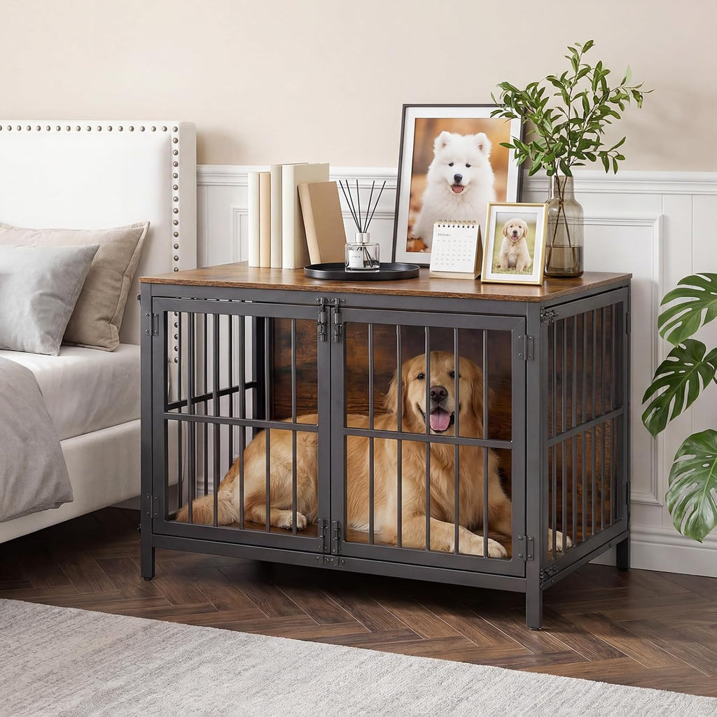 hoobro heavy duty dog crate furniture, 39.4" wooden on a desk or shelf