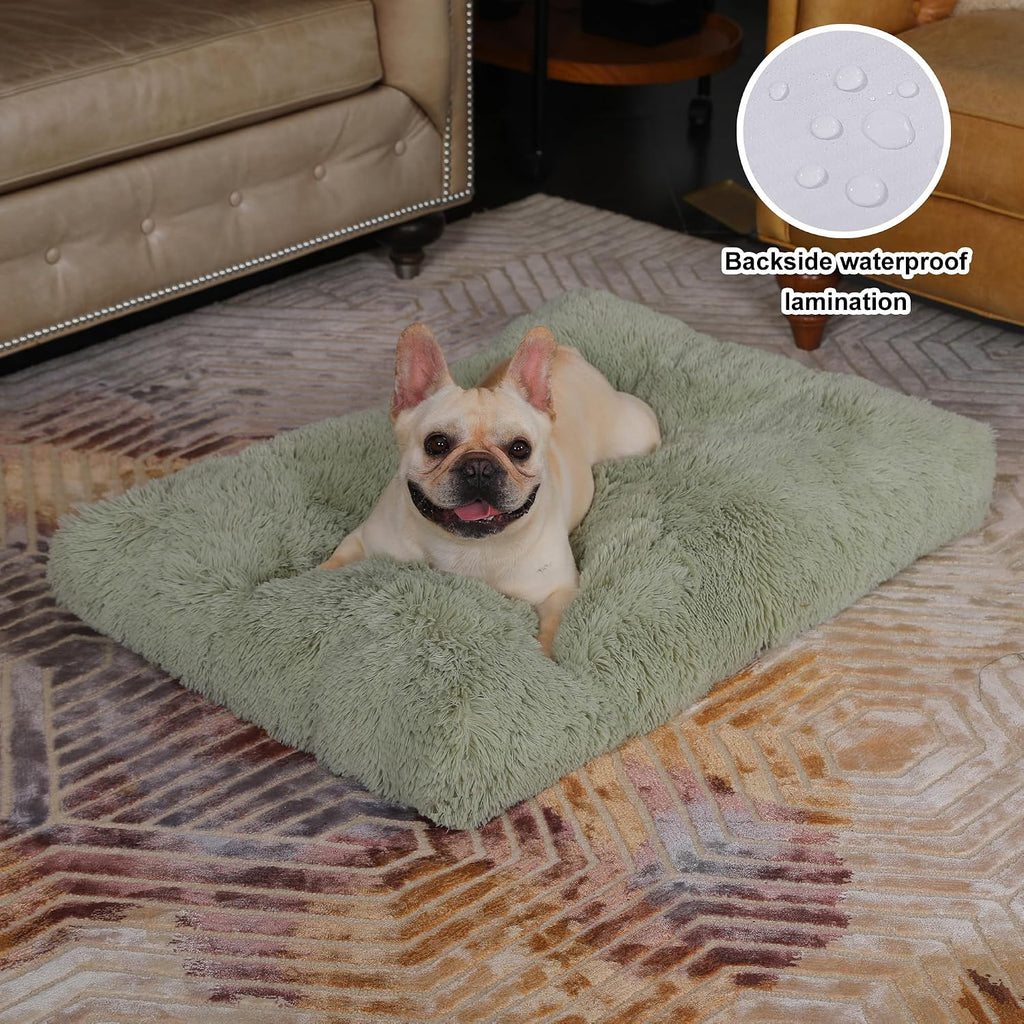 bedfolks waterproof dog crate bed, plush large dog shown in use