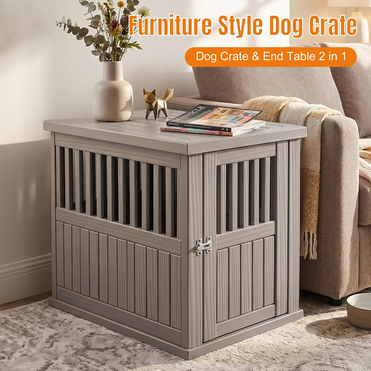 efu 43 inch large dog crate furniture, indoor shown in use