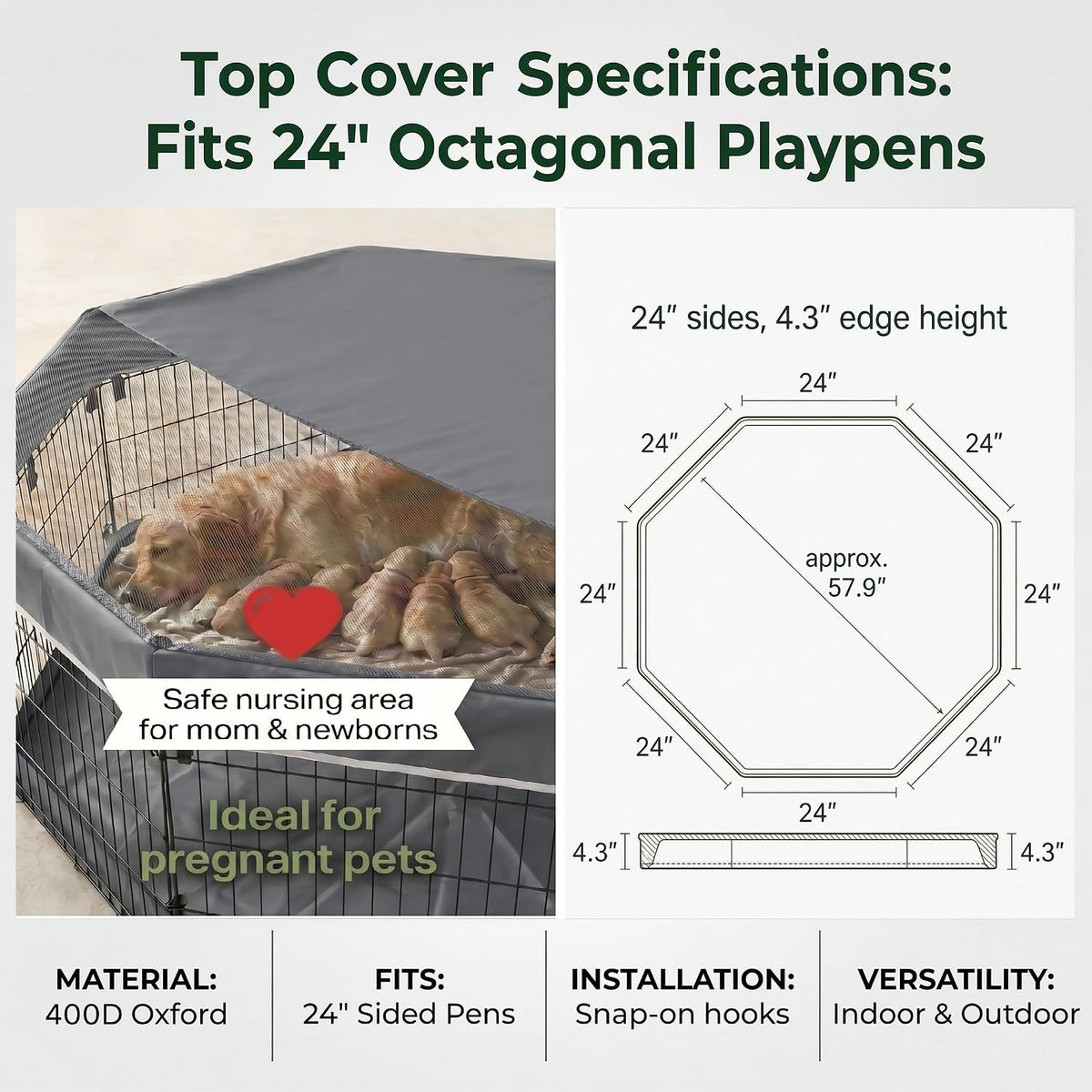pjyucien puppy playpen with top cover & bottom showing dimensions