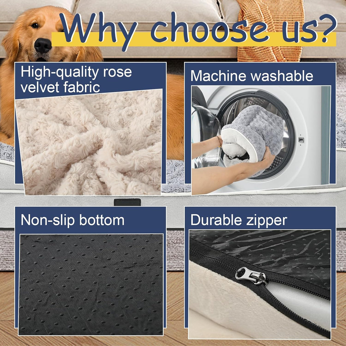orthopedic dog bed medium size dog, washable dog, side view
