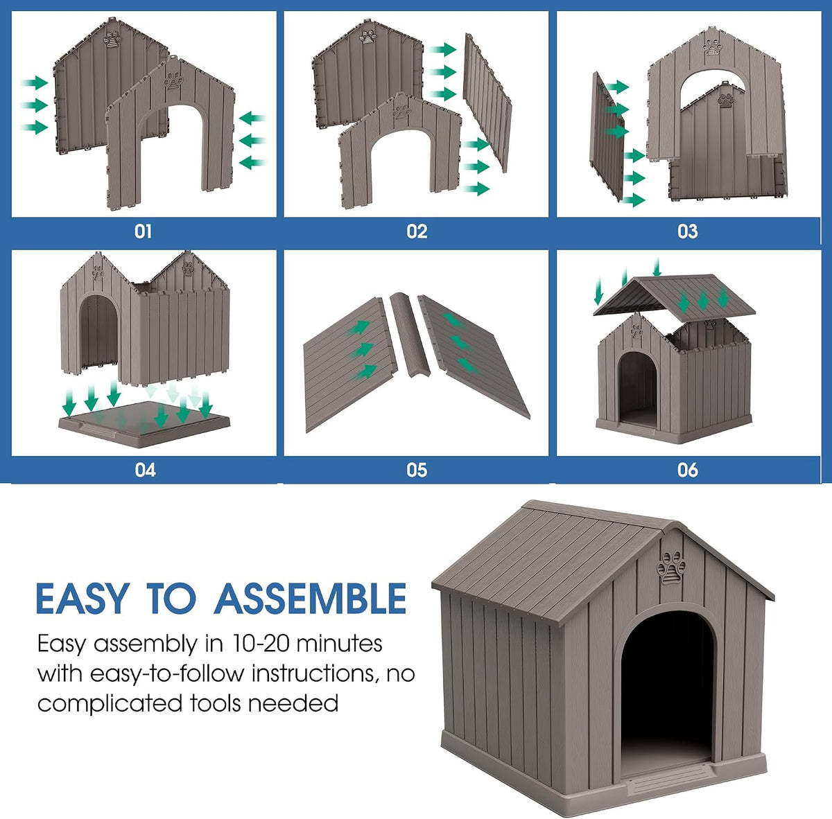 fancyango medium large dog house outdoor indoor, sturdy showing dimensions