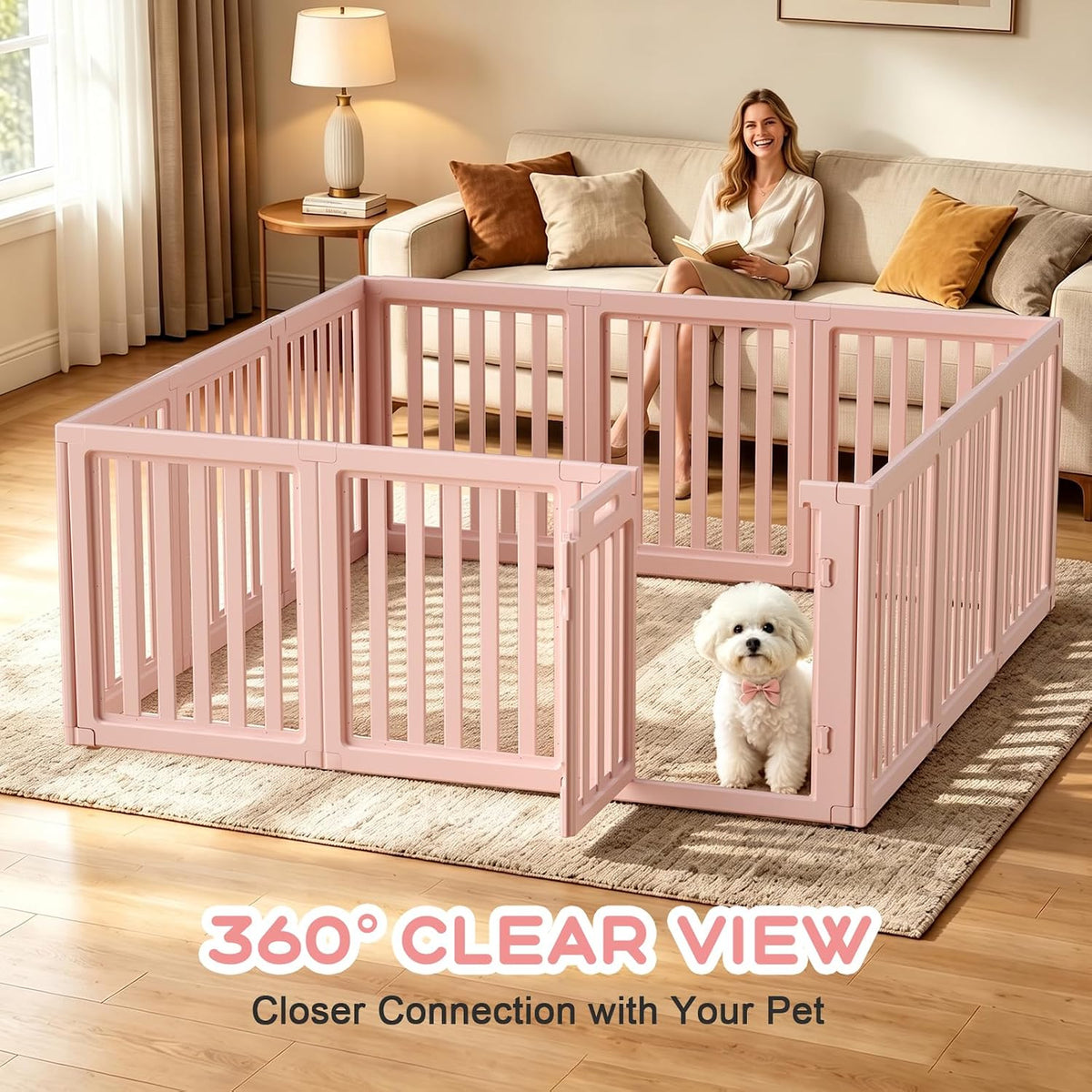dog playpen indoor,puppy playpen,pink 23.6" h,12 panels showing dimensions