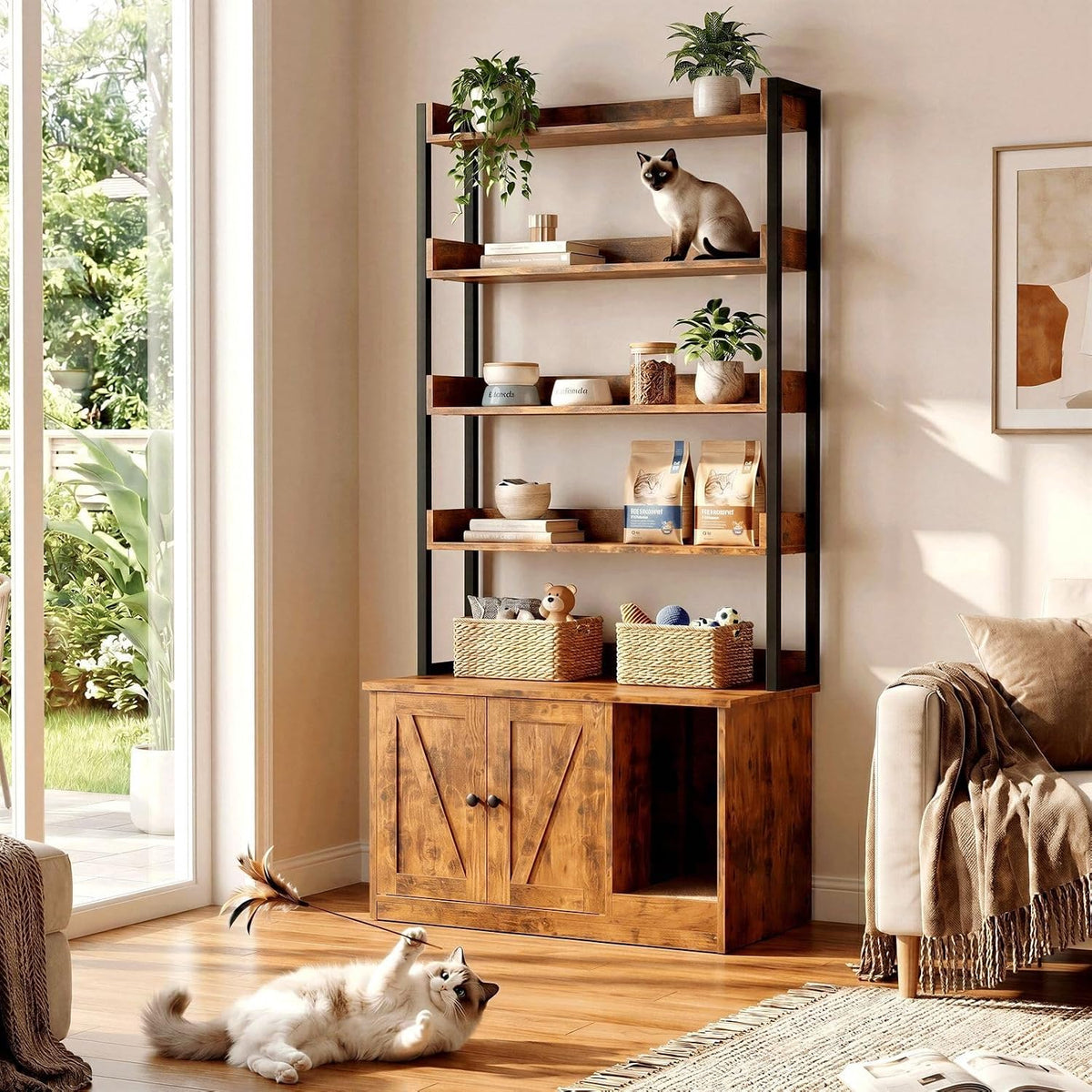 ironck litter box enclosure with 4 shelves and, main product view