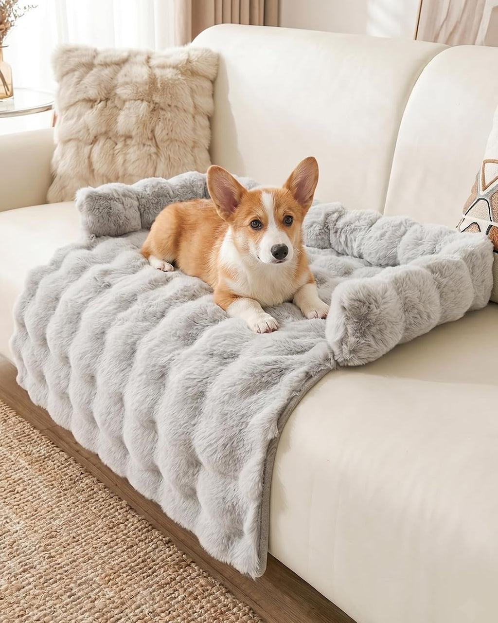 calming dog bed/mat for couch,faux rabbit fur pet, main product view