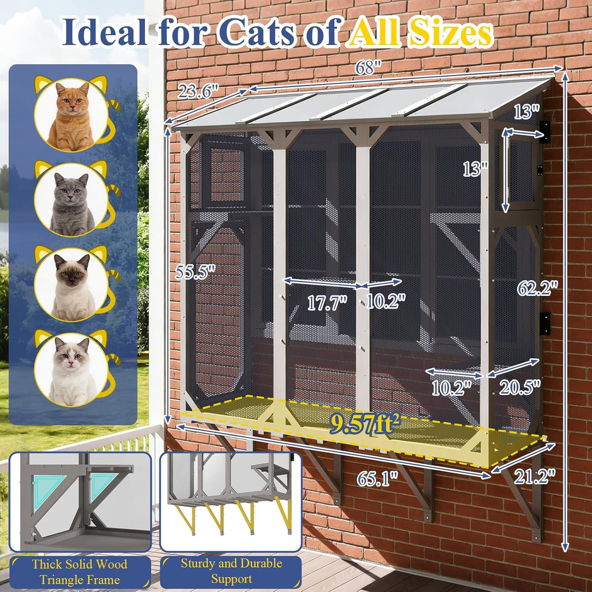 petscosset large window catio for indoor cats, multi-level shown in use