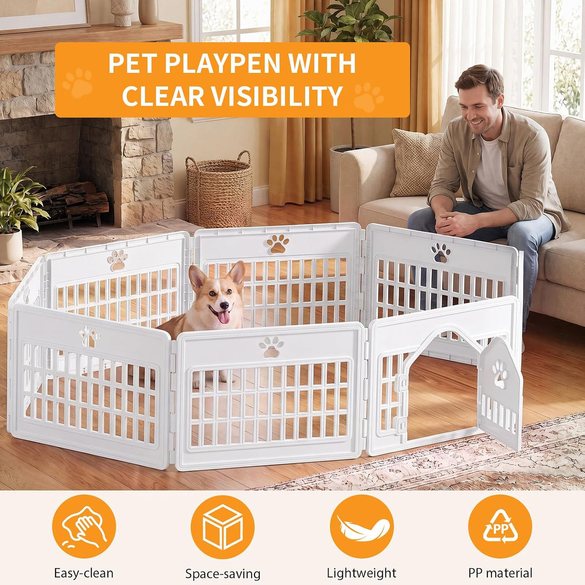 dog playpen 8 panel, puppy playpen for small shown in use