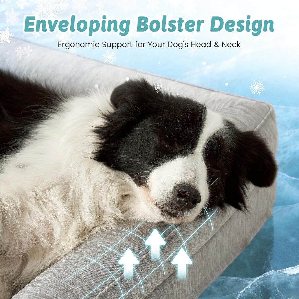 cozy kiss cooling dog bed for large dogs showing dimensions
