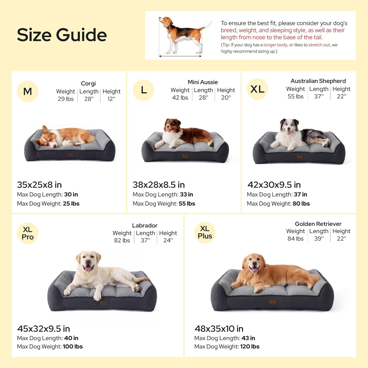 bedsure supportmax® extra thick orthopedic xl dog bed, side view