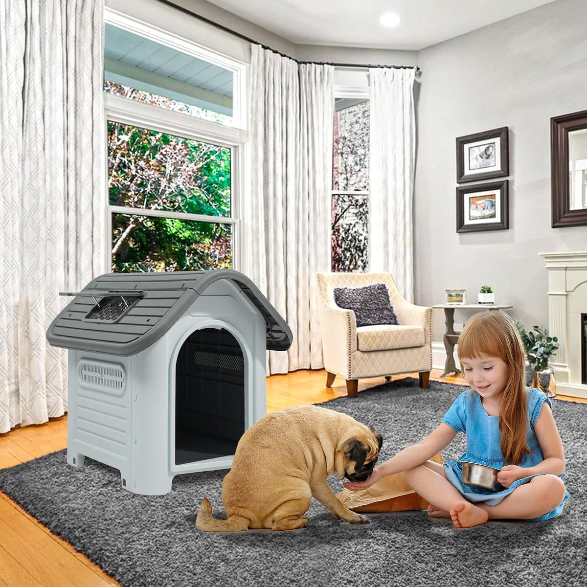 yitahome dog house outdoor plastic doghouse water resistant, close-up detail