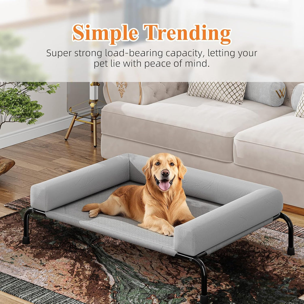 simple trending elevated dog bed for large dogs shown in use