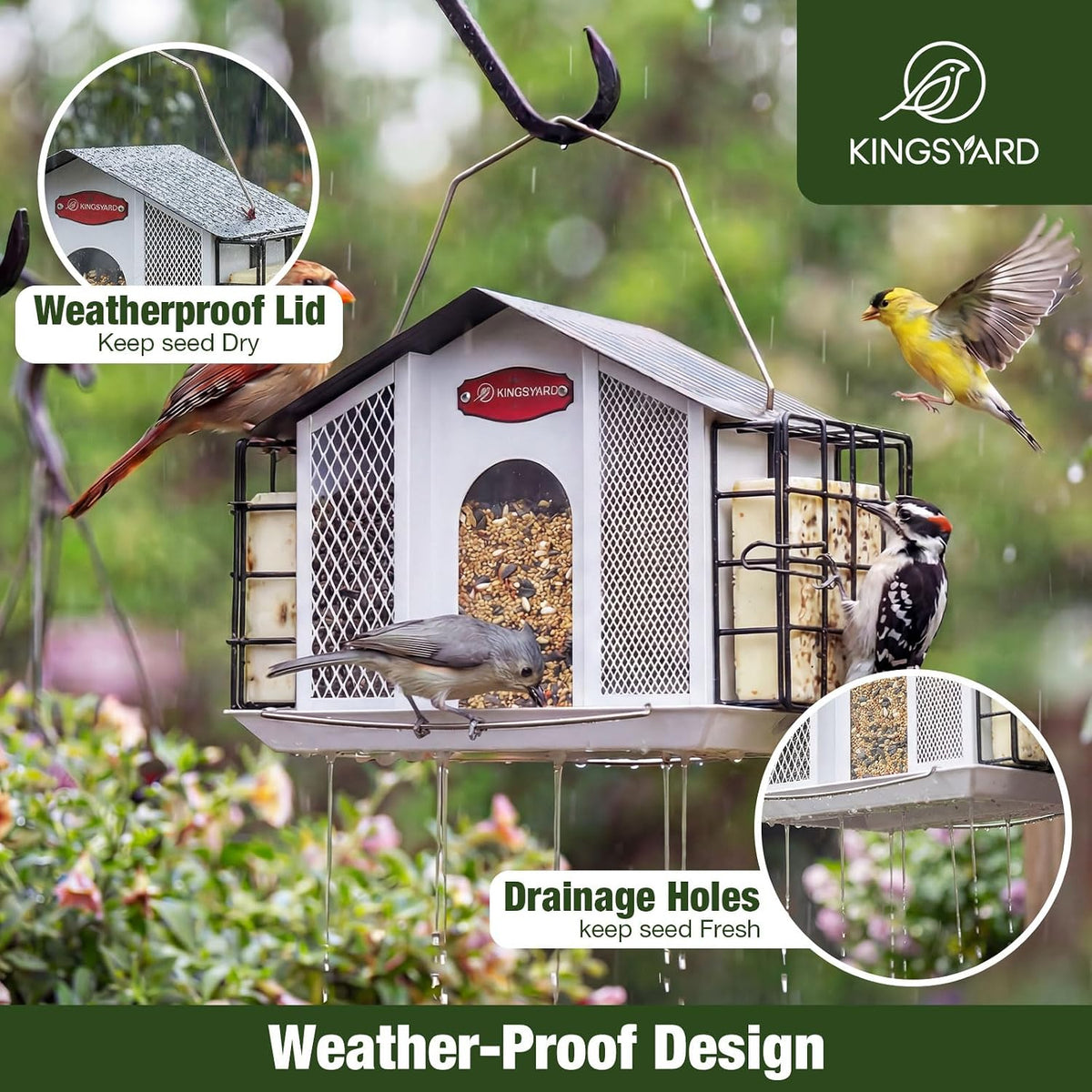 kingsyard 4-in-1 4 lbs large metal bird feeder, side view