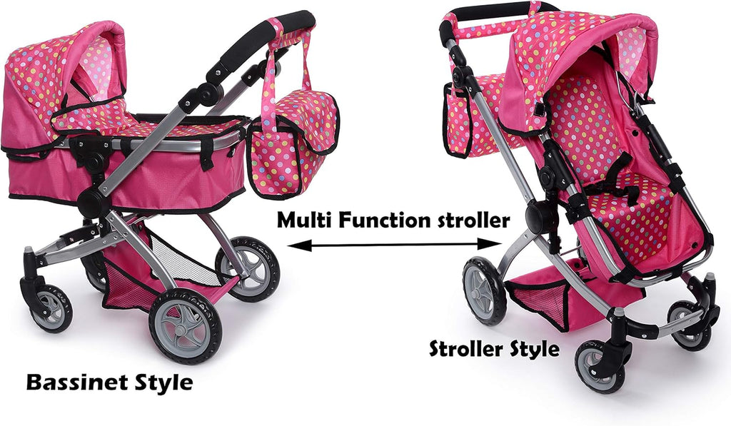 fash n kolor foldable pram for baby doll, front angle view