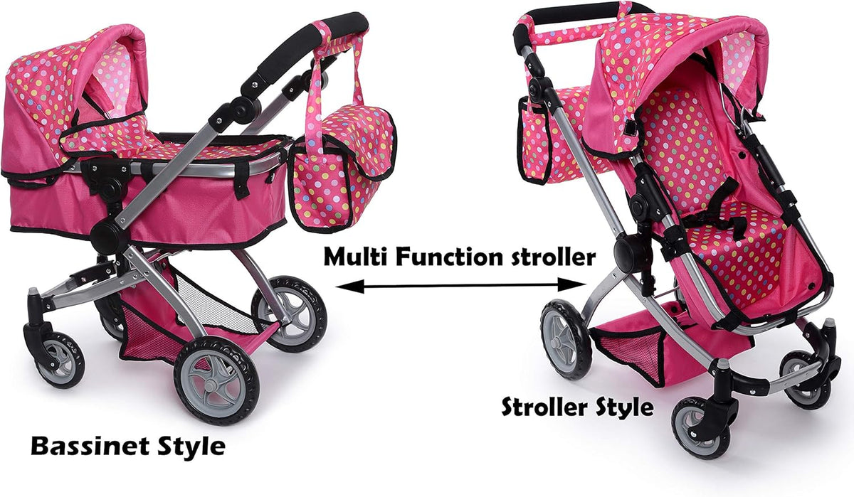 fash n kolor foldable pram for baby doll, front angle view