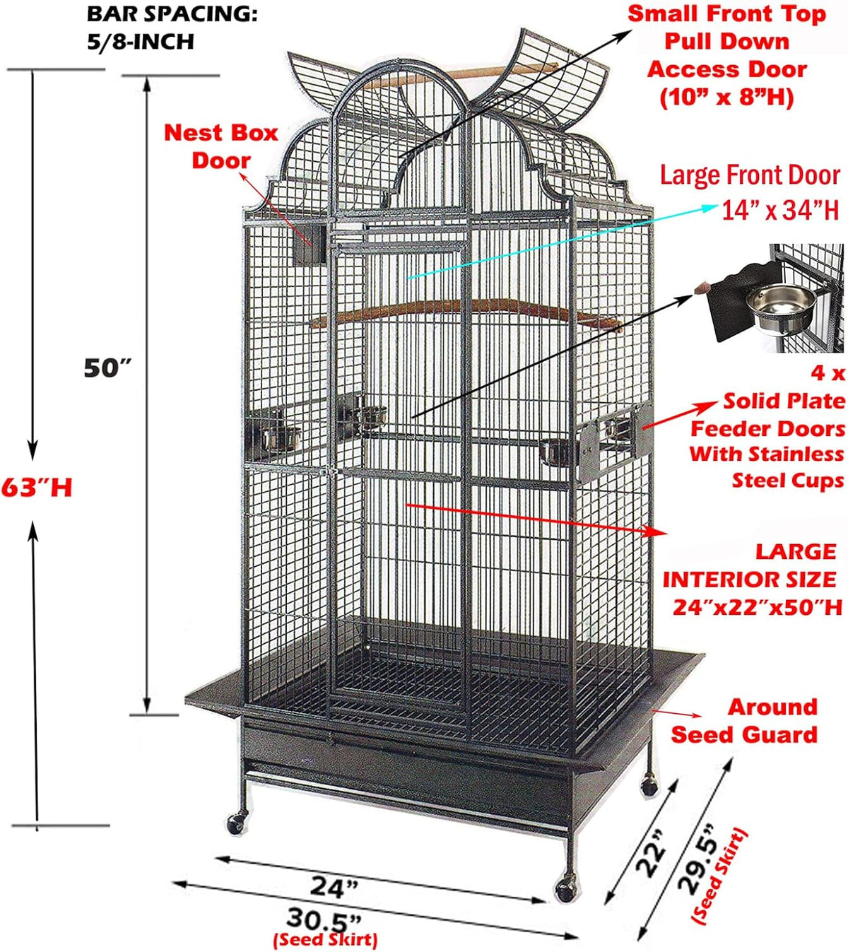 large elegant wrought iron open/close dome perch play shown in use
